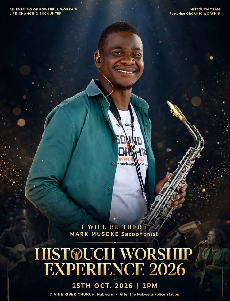 His Touch Worship Experience 2026 promotional poster featuring saxophonist Mark Musoke